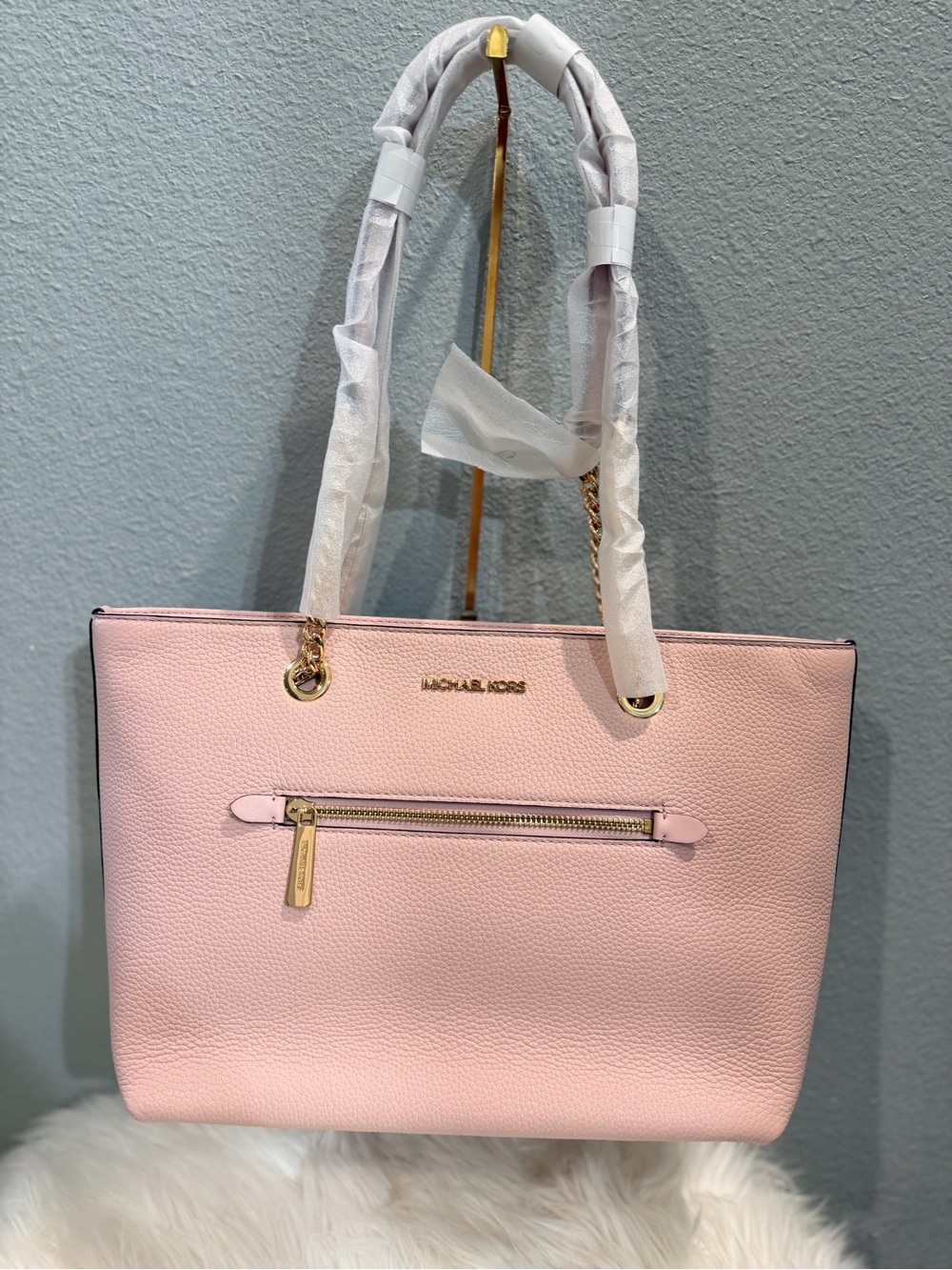Michael Kors Jet Set Tote Pale Pink Pebbled Leather Tote